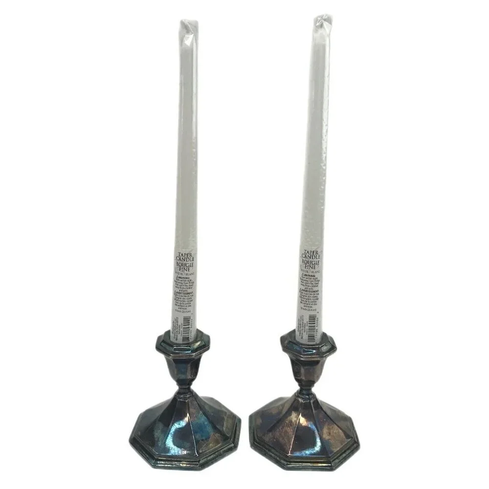 Vintage Lot of 2 Wallace Silver Plated Candlestick Holders 5010 Weighted 3.75